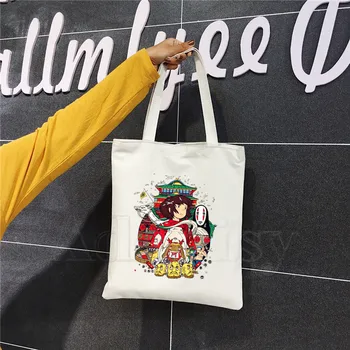 

Totoro Miyazaki Hayao Anime Spirit Away Japanese Anime Cartoon Shopping Bag Print Original Design White Fashion Travel Canvas