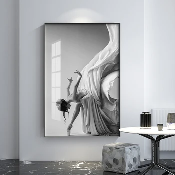 

Modern Ballet Dancing Girl Canvas Painting Poster and Print Figure Art Wall Black n White Pictures for Living Room Bedroom Aisle