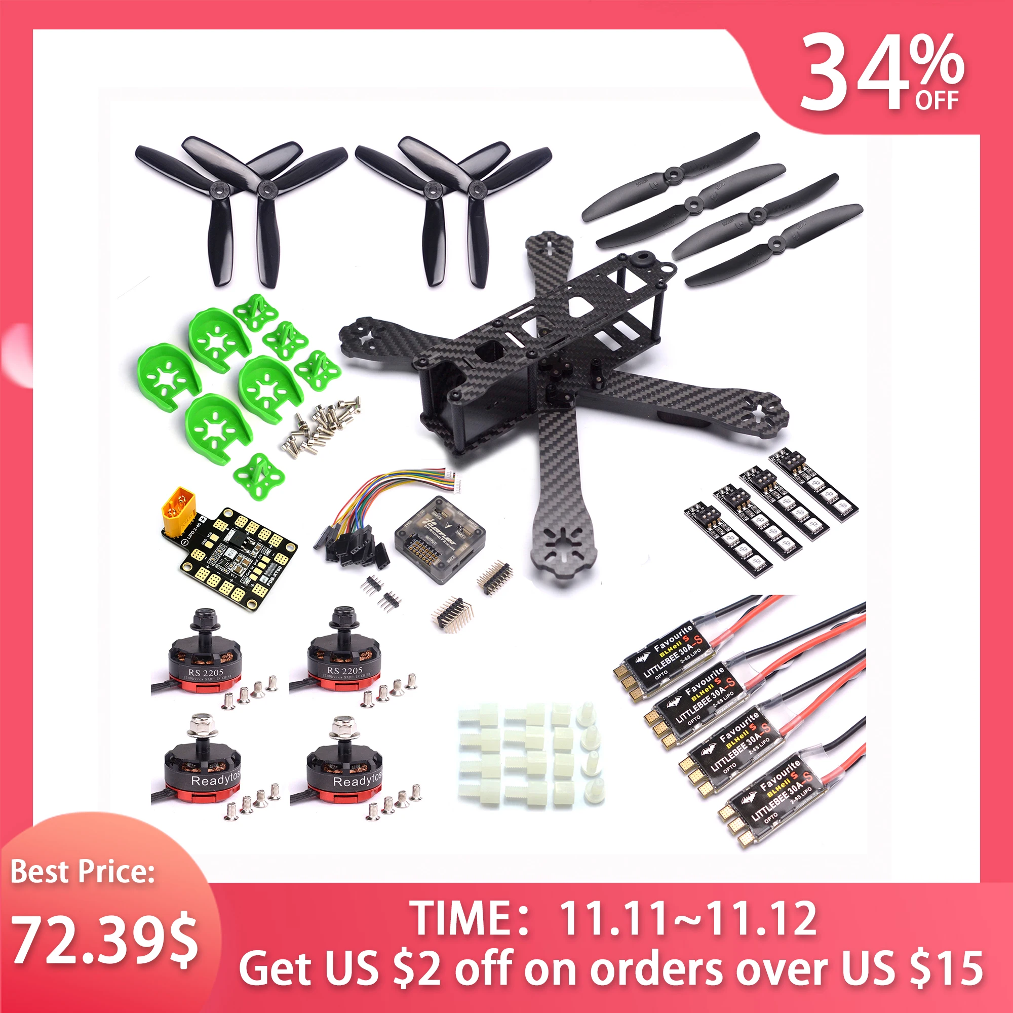 Günstig QAV R 220mm Carbon Fiber Racing Drone Quadcopter QAV R 220 F3 Flight Controller RS2205 2300KV Motor LittleBee 30A S ESC BLHeli