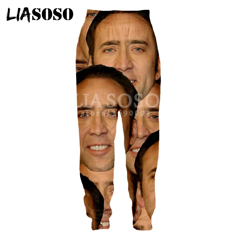 LIASOSO Nicolas Cage Crazy Funny Stare At You Face Sweatpants 3D Print Men Women Sweat Pants Jogging Funny Casual Hip Pop Pants business casual pants men Casual Pants