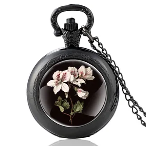 Charm White Flower Design Unique Vintage Quartz Pocket Watch Men Women Pendant Necklace Hours Clock Gifts