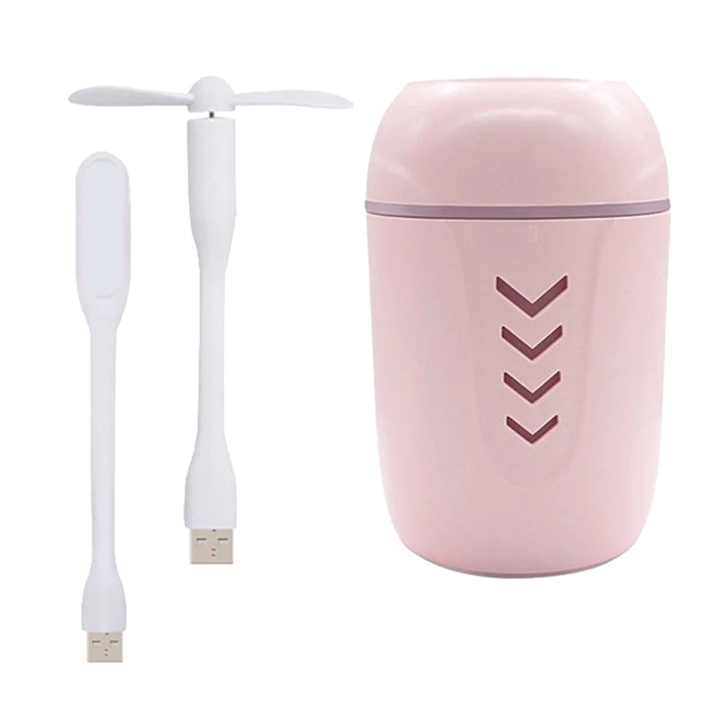 Portable Mini USB Humidifier, 200ml Low Noise  Humidifier with Colors Night Light and Mini Fan, USB Cable