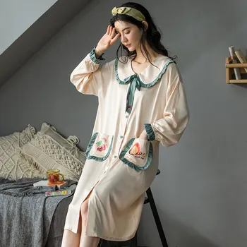 

Big Size 3XL Women Satin Nightgown Sleepshirt Long Sleeve Nightwear Silky Print Sleep Dress Female Loose Nightshirt Home Wear
