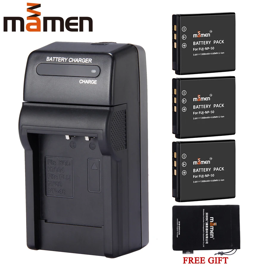 Mamen 3 шт. NP-50 FNP50 NP 50 NP50 Аккумулятор для цифровой камеры+ одно зарядное устройство для FUJIFILM KLIC-7004 K7004 Pentax D-Li68