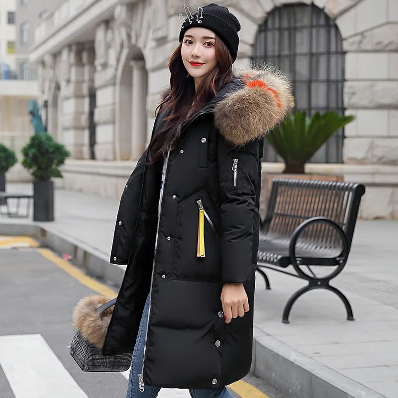 

Photo Shoot New Style down Jacket Cotton-padded Clothes Women's Slim Fit Mid-length Large Fur Collar Thick Large Size Slimming C