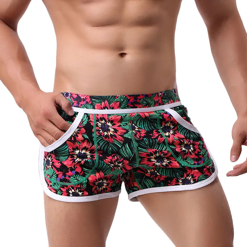 Pantalones cortos de algodón para hombre, ropa interior con estampado de flores, de talla grande