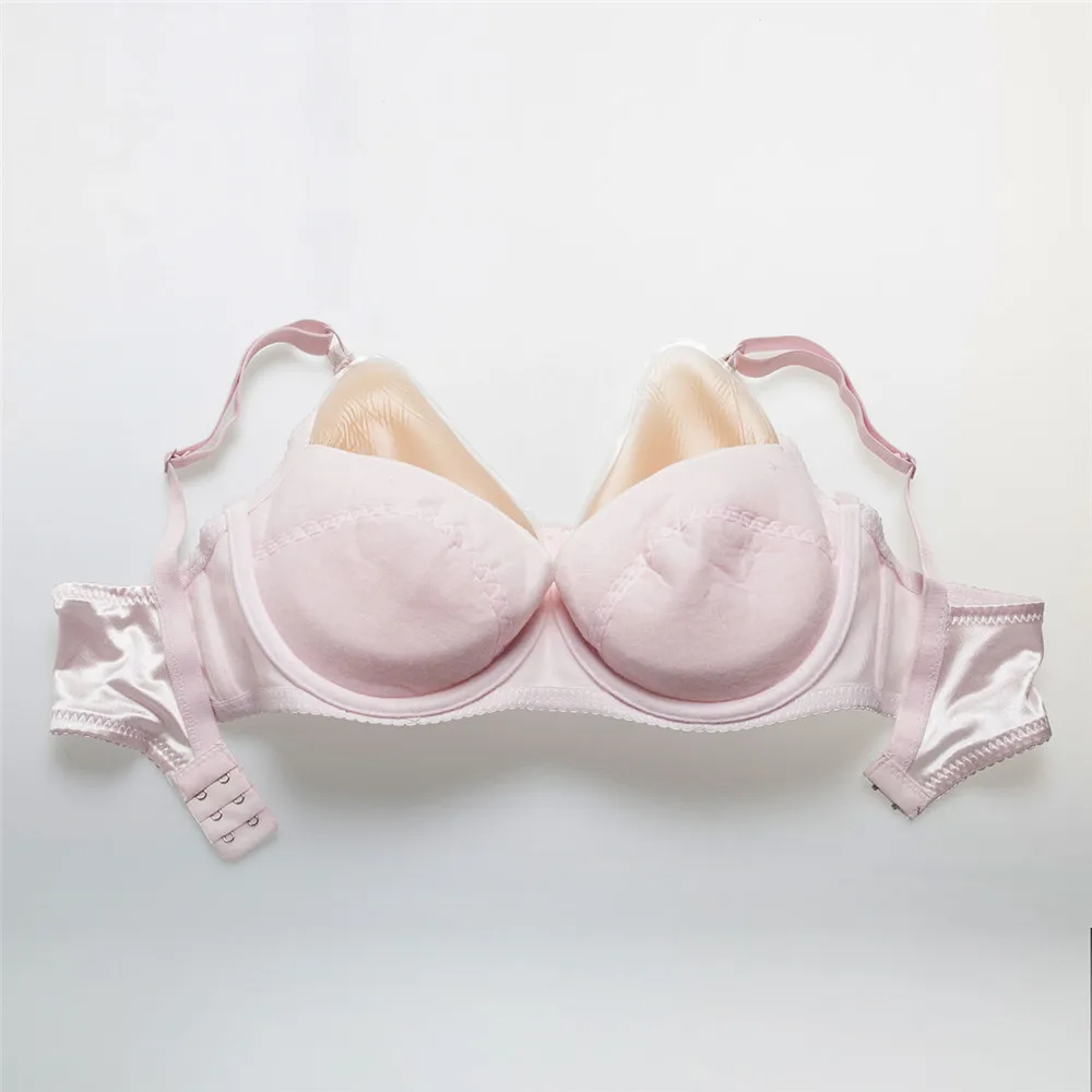 Pink bra and breast 1000 г/пара классический изогнутый Бежевый Силиконовый бюст+ сексуальный кружевной и атласный Карманный бюстгальтер) Mastectomy Shemale поддельные грудь с бюстгальтером набор - Цвет: Pink bra and breast