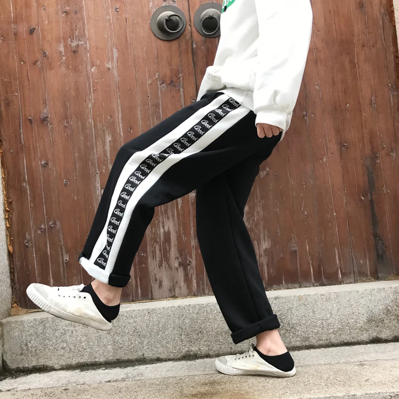 Neploe Harajuku, уличная одежда, Ретро стиль, длинные штаны, контрастные по бокам, цветные, с буквами, брюки для отдыха, для женщин и мужчин, флисовые прямые штаны, 55609