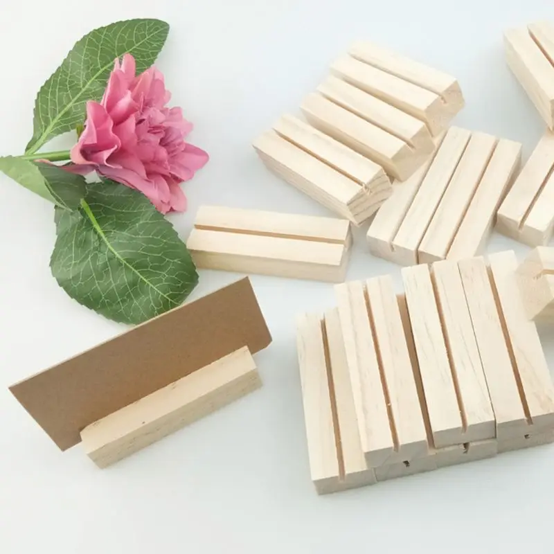 20pcs Natural Wood Name Memo Clips Photo Holder Clamp Business Card Stand Desktop Message Organizer Place Card Holders Photo Holder Stand