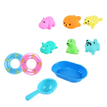 

10 Pcs Baby Bath Toys Set Soft Plastic Sea Lion Squeaky Toy Animals Scoop Float Ring Bathtub Floating Swim Toys