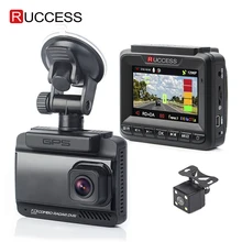 Ruccess 3 в 1 Автомобильный радар-детектор DVR встроенный gps скорость Анти радар двойной объектив Full HD 1296P 170 градусов видео рекордер 1080P