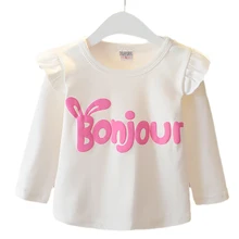 Повседневная модная футболка для маленьких девочек на весну-осень, топ с длинными рукавами и буквенным принтом, детская блузка, новинка