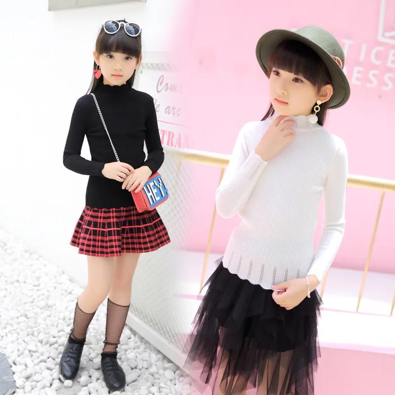 

Girls Comfort Warm Sweater Autumn Winter Solid Color Kids Knitted Ruffles Turtleneck Long Sleeve Children Pullover Party Clothes