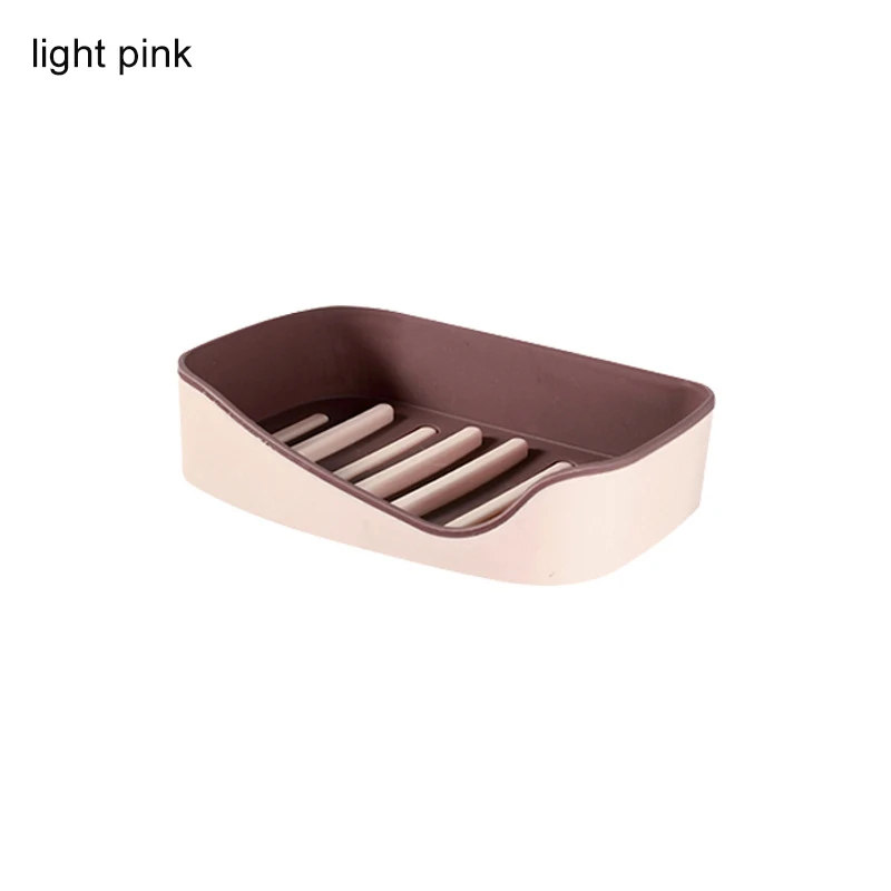 light pink Настенный самоклеящийся мыльница без бурения ящик для хранения полка двойной слив Ванная комната мыльница - Цвет: light pink