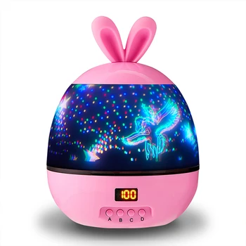 

Room ocean night light projector, bedroom 360°LED timer control rotating projector lamp with rabbit ears