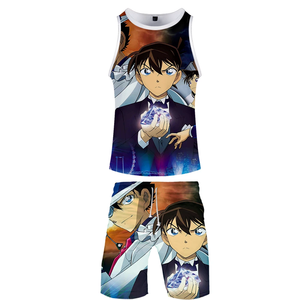 Detective Conan 3d принт аниме Харадзюку 2 pic танк и короткие два предмета высокое качество популярная Повседневная Уличная одежда комплект