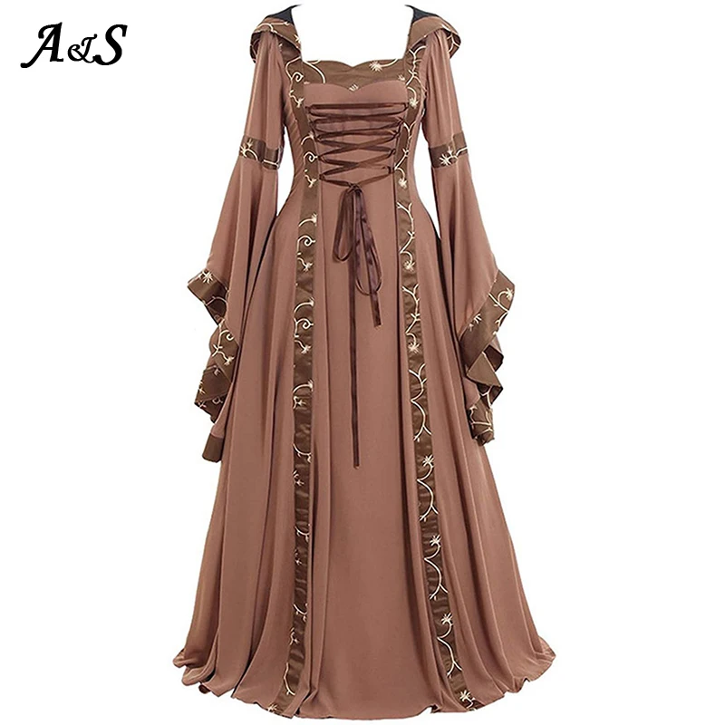 

Anbenser Medieval Cosplay Costumes Women Halloween Carnival Middle Ages Stage Performance Gothic Retro Court Victoria Dress 5XL