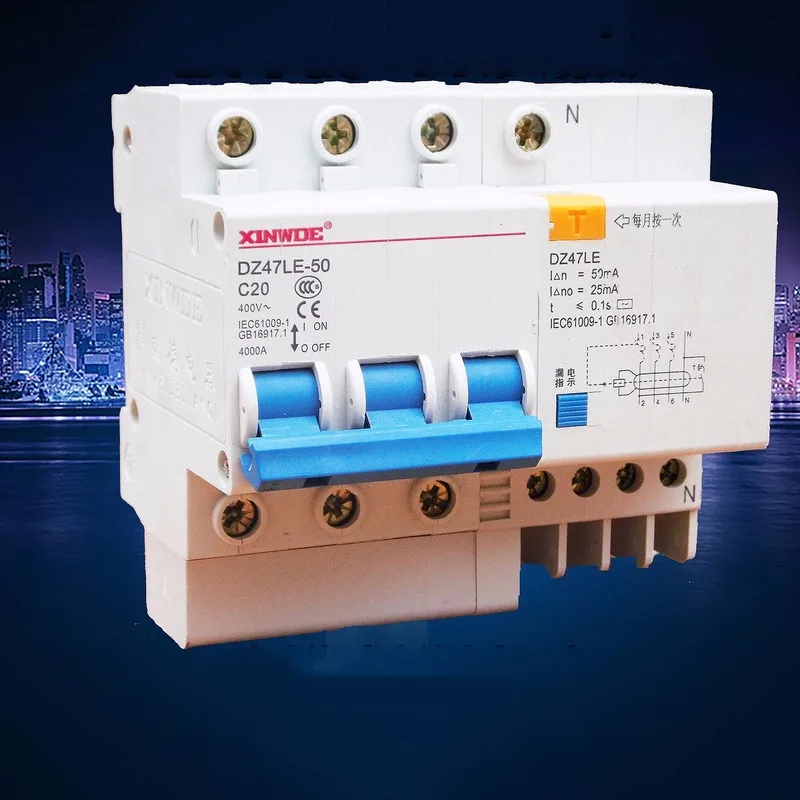 Воздушный выключатель утечки на землю для защиты DZ47LE-63 3P автомат защити цепи 20A 50A