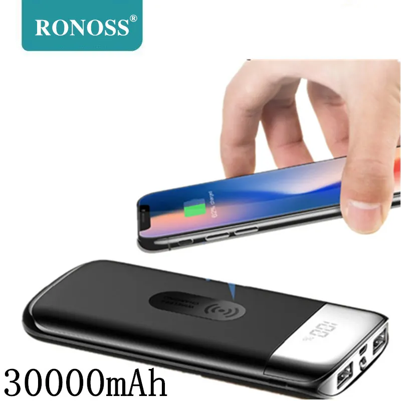 

30000mah wireless Power Bank External Battery PoverBank 2 USB LED Powerbank Portable Mobile phone Charger for iphone X xiaomi