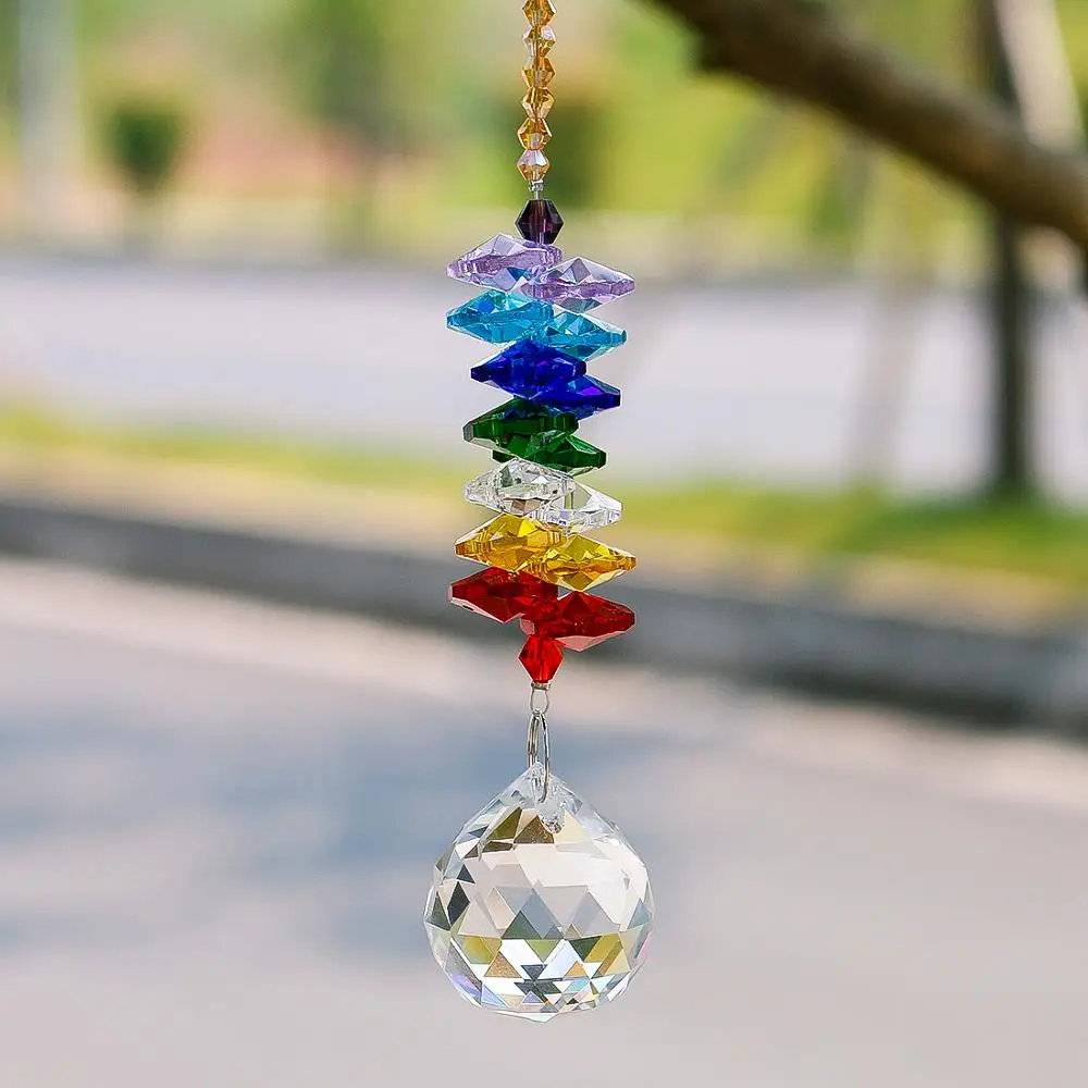 H&D 30mm Chandelier Crystal Ball Suncatcher Rainbow Maker Window Hanging Ornament Chakra Cascade Sun Catcher Home Garden Decor