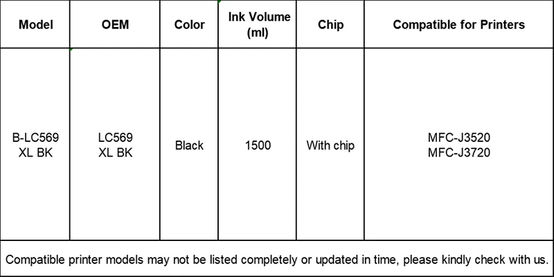 Tatrix LC569XL LC569 Совместимый картридж для печати LC569 для Brother MFC-J3520/MFC-J3720