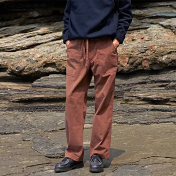 

INCERUN Men Casual Pants Joggers Solid Retro Baggy Drawstring Cotton Trousers Men 2020 Streetwear Leisure Harajuku Workout Pants