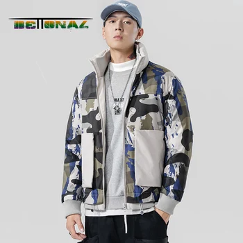 

fashion Camouflage 90% winter down jacket men coats clothing warm hip hop streetwear safari Multiple pockets Japan south Korea