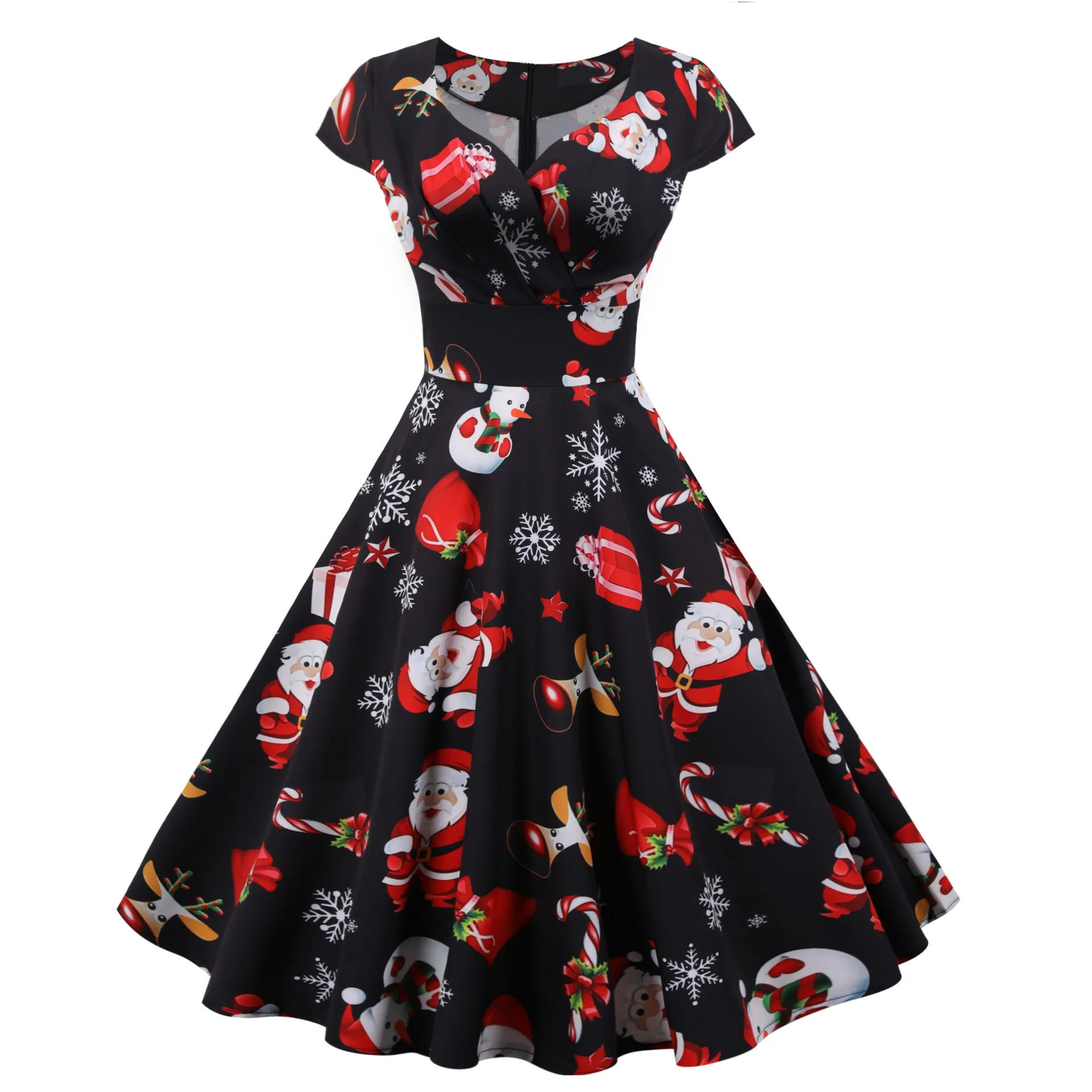 

Christmas Snowflake Santa Claus Print Women's Mid Length Dress Mid Waist Slimming 2020 Autumn And Winter Dress Women Vestidos