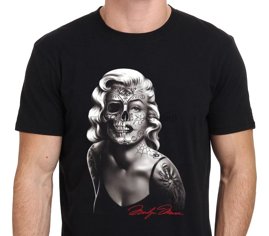 Футболки с принтом Короткие футболки лица марлина Монро Мужская черная футболка