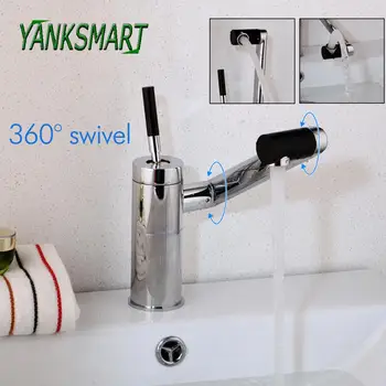 

YANKSMART Bathroom Chrome 360 Swivel Brass Faucet Cold & Hot Water Mixer Tap Deck Mounted Kitchen Taps Torneiras Cozinha Tap