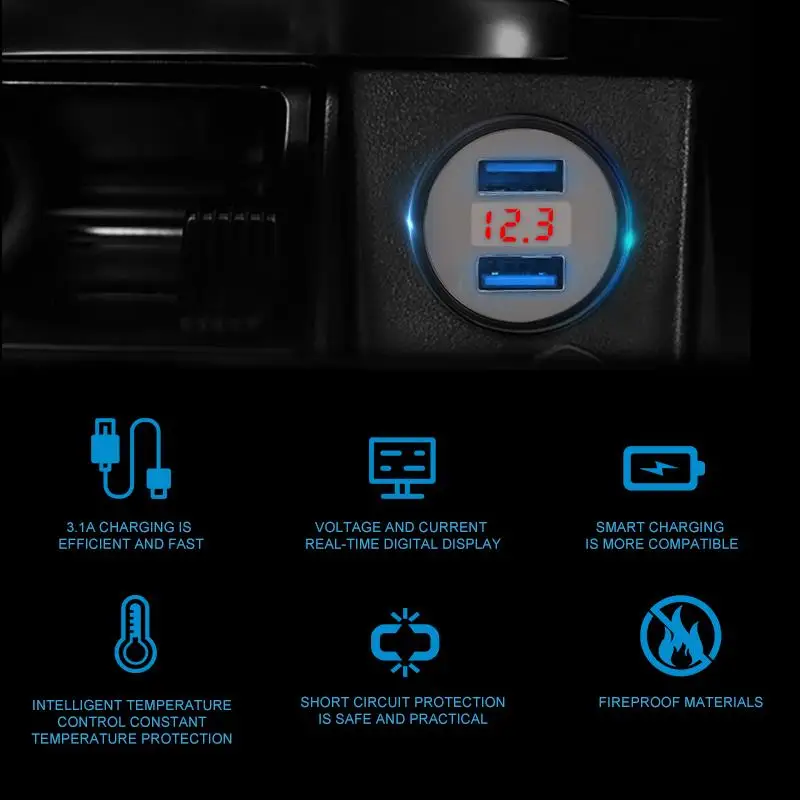 Авто 12 в usb Зарядка адаптер питания розетка 2 порта ЖК-дисплей 3.1A Автомобильный USB прикуриватель розетка зарядное устройство для смартфона