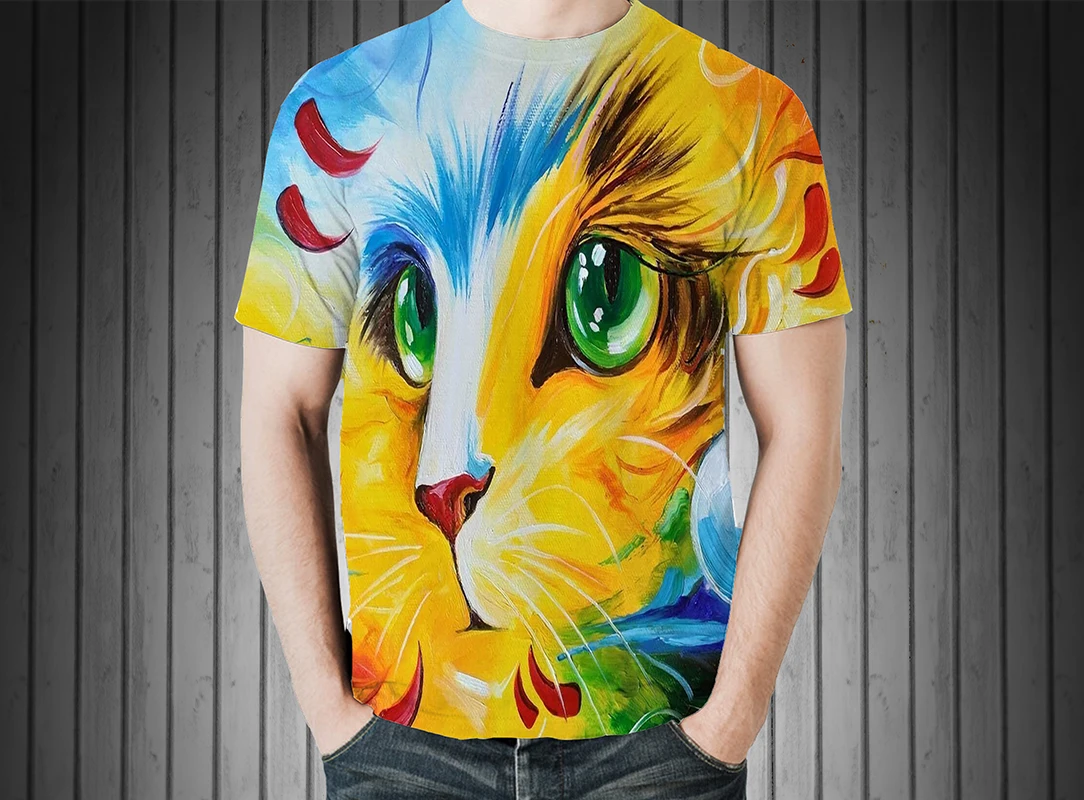 Art paintings Cat 3D Printed T-shirt Casual Short Sleeve O-Neck Fashion t shirt Men/Women Tees High Quality tshirt | Мужская одежда