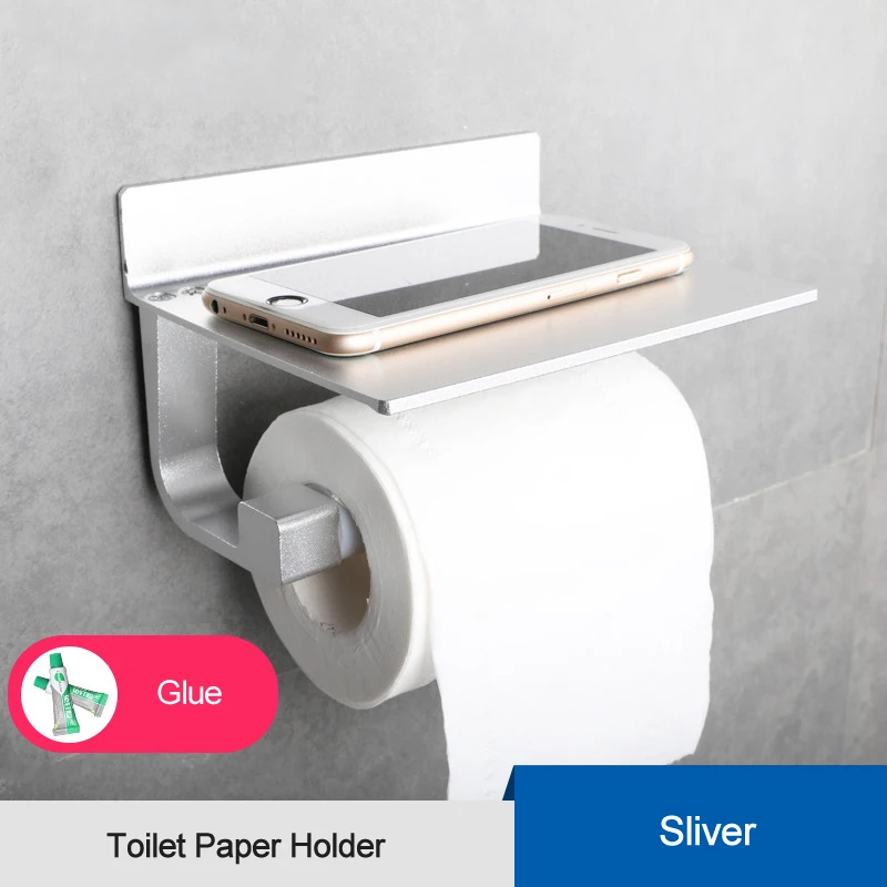 Silver Подставка для туалетной бумаги, черный держатель для салфеток, держатель для бумажных полотенец, держатель для телефона, Настенная коробка, полка для салфеток, аксессуары для ванной комнаты - Цвет: Silver