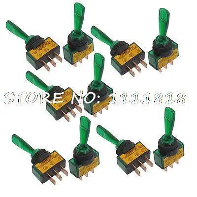 

DC 12V 20A 2 Position ON/OFF SPST 0.47" Mount Green Light Toggle Switch 10 Pcs