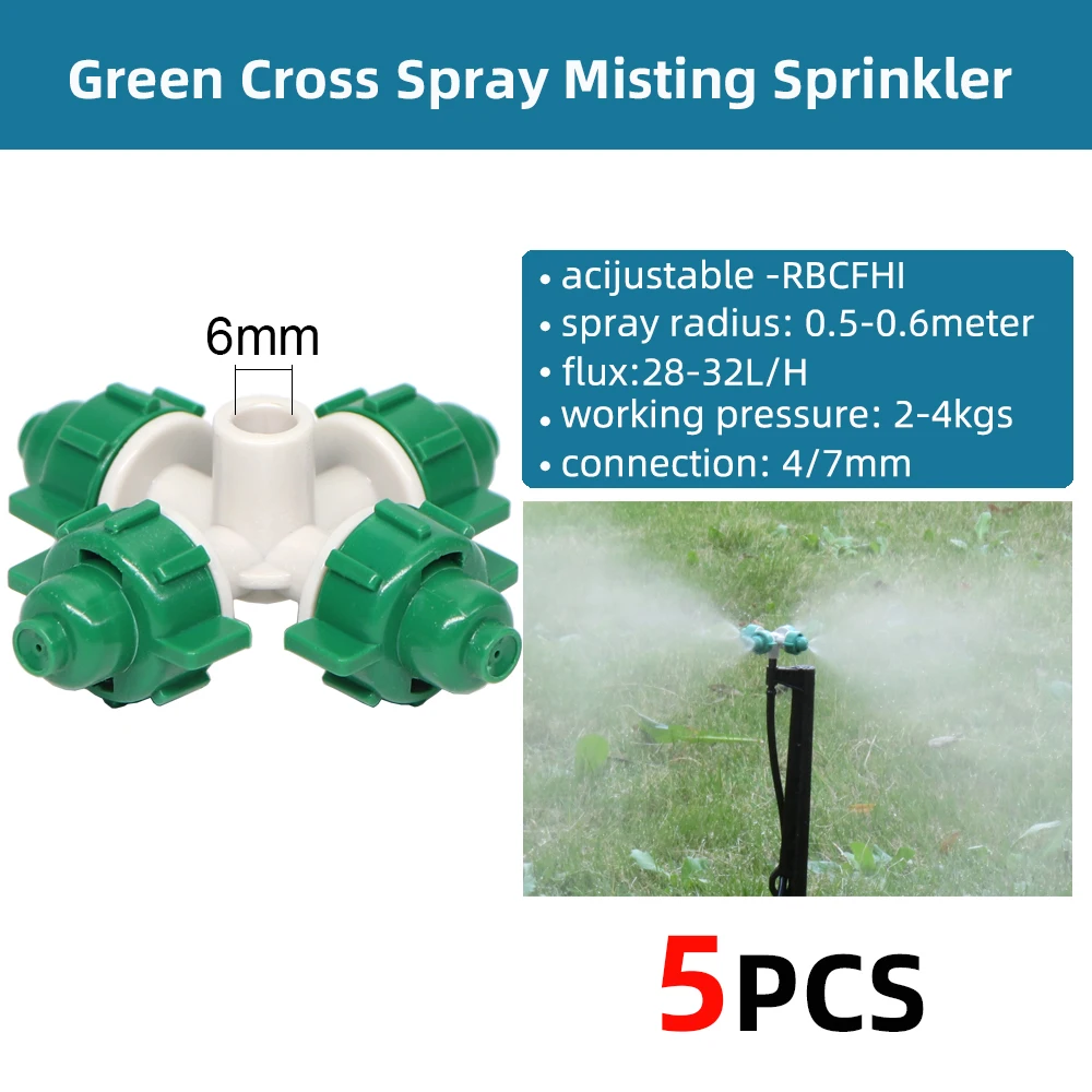 Adjustable Spray Cooling Nozzle Garden Watering Irrigation Dripper Sprinkler Cross Misting Atomization System With 6mm Connector 