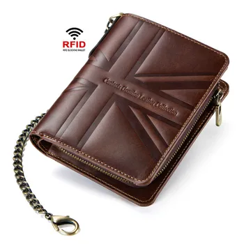 

RFID wallet men's retro mad horse leather short wallet embossed 70% discount zipper zero wallet geometric pattern brown