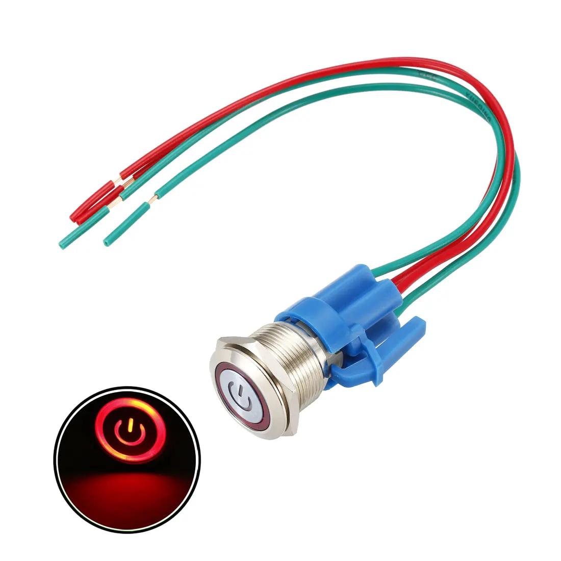 

uxcell Latching Metal Push Button Switch 19mm Mounting Dia 1NO 24V Red LED Light with Socket Plug Wires