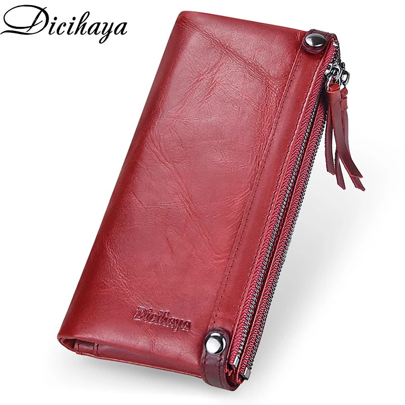 Wallets Coin-Purse Long-Clutch DICIHAYA Double-Zippers Genuine-Leather Luxury Brand Phone-Bag