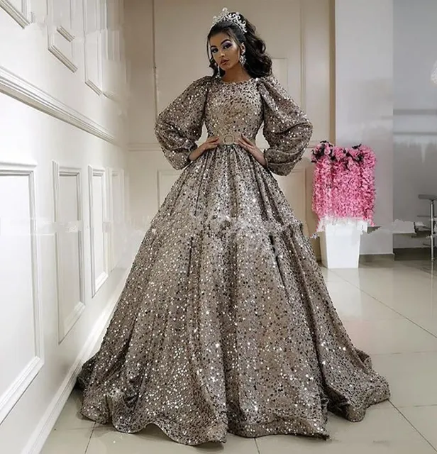 Glitter Sequin Ball Gown Arabic Prom 