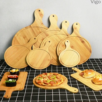 

Bamboo Wood Pizza Tray Household Baking Plate Steak Plate Bread Cake Rectangular Plate 8 / 9 / 10 Inch Pizza Shovel Pizza Cutter