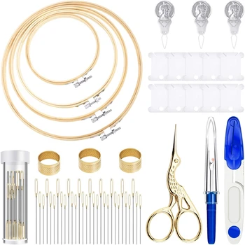 

Cross Stitch Tool Embroidery Starter Kit,with Bamboo Circle Cross Stitch Ring,Vintage Sewing Scissors,Needle Thread Tool