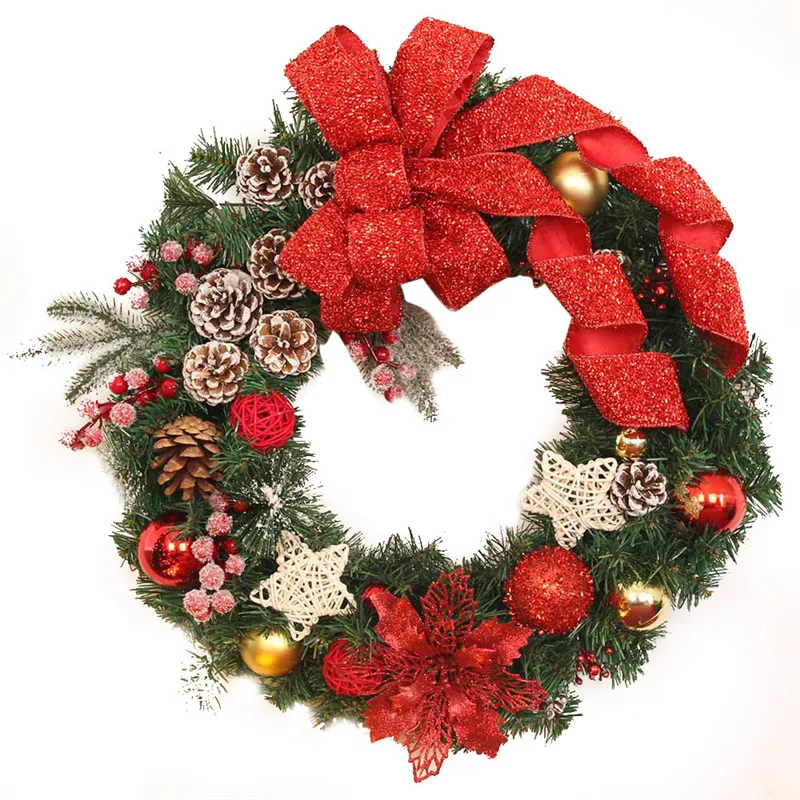 

Christmas Bow Balls Wreath Door Wall Ornament Garland Decoration farmhouse decor RED 25CM #2G13