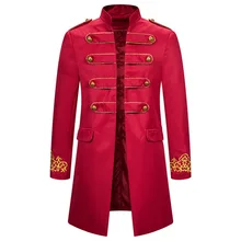 Мужская средневековая ретро куртка мужской костюм вышитые манжеты стоячий воротник длинный Тренч длинное пальто Тренч пальто