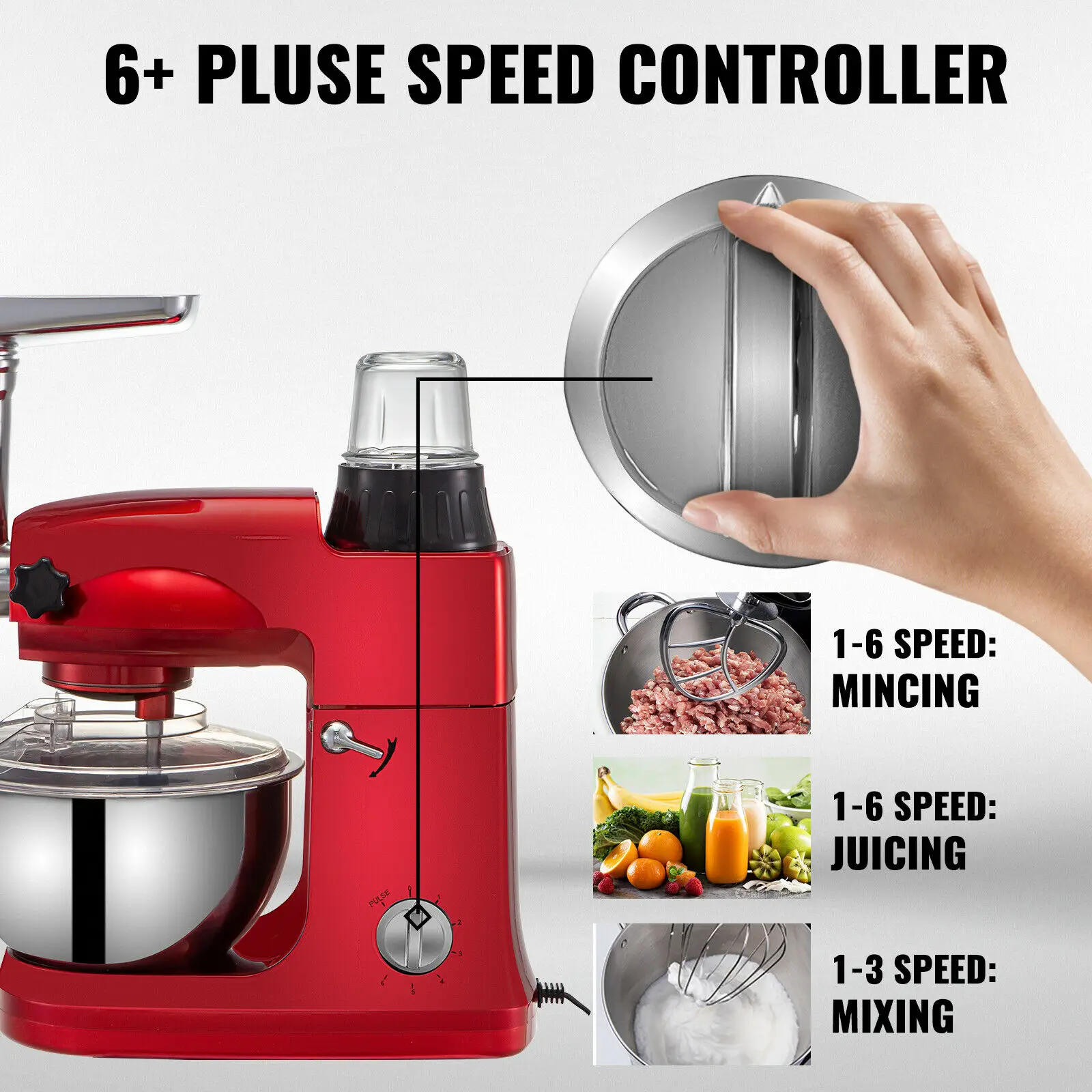 3Speed 5L Electric Meat Mixer blender Grinder 800W Stainless Steel