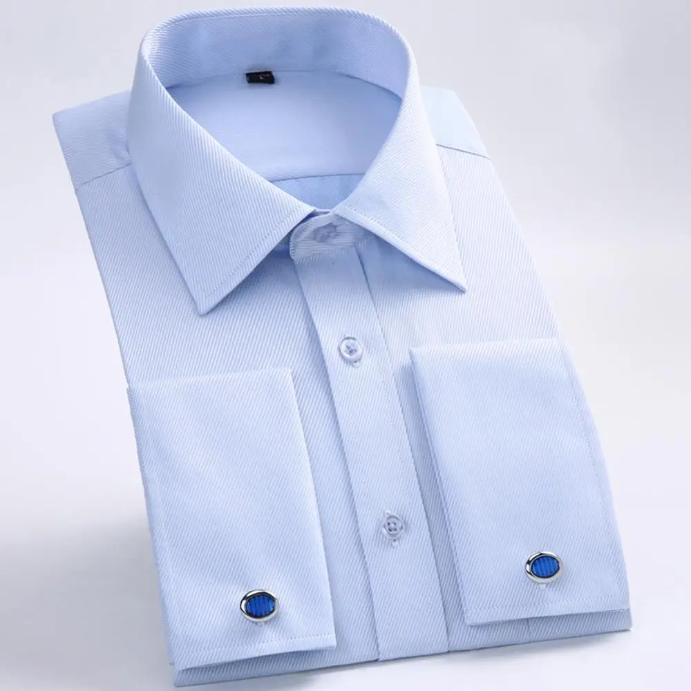 Men's Dress Shirts Loose French Cuff Regular Fit Luxury Striped Business Long Sleeve Cufflinks Social Pluse Size 6XL