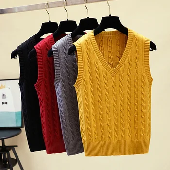 

2020 New Spring Women Knitted Vest V-Neck Knitting Vest Female Casual Sleeveless Slim Knit Pullovers Knitwear Summer Sleeveless