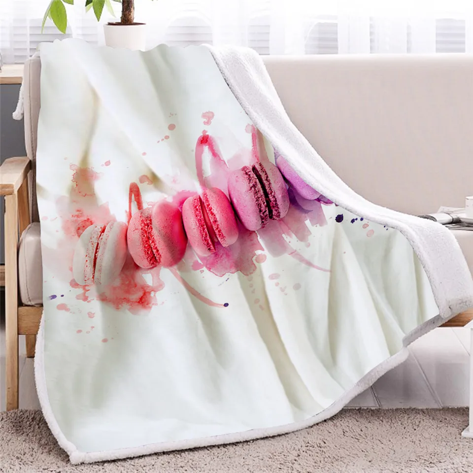 Blesslave французский Макарон розовое одеяло красочное одеяло на искусственном меху 3D принт постельные принадлежности десерты еда одеяла для кровати Прямая поставка Cobertor