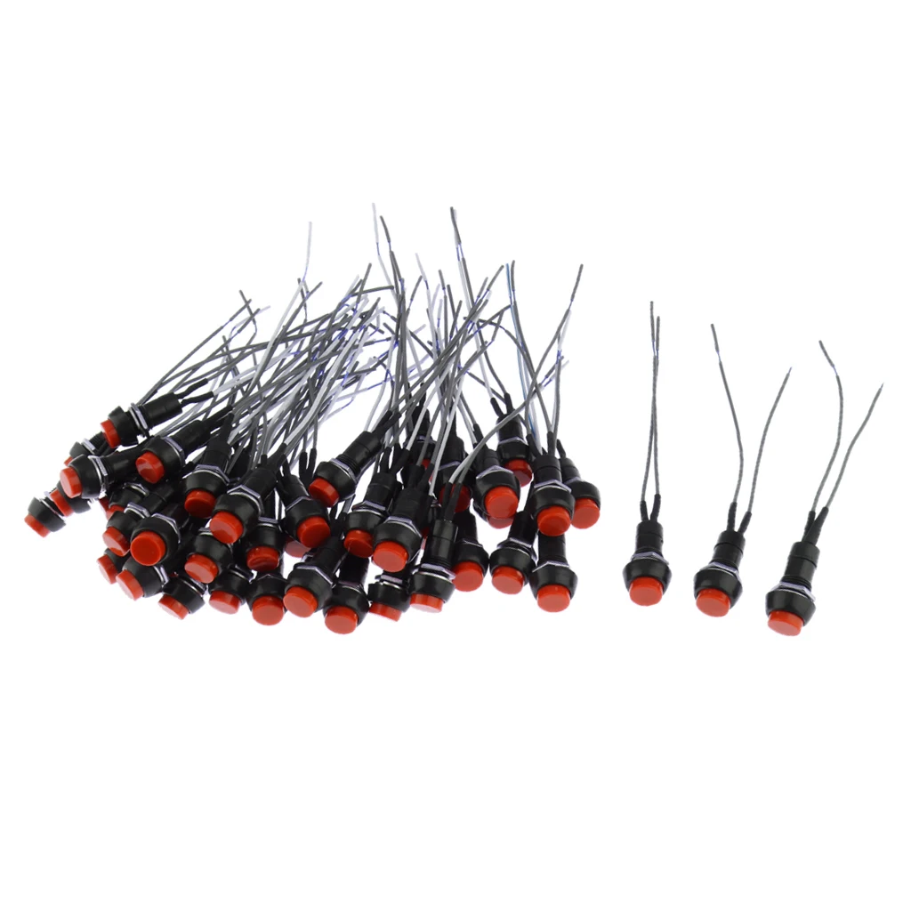 10mm Red Round Wired Car Horn Momentary Push Button Switch 50pcs for Car