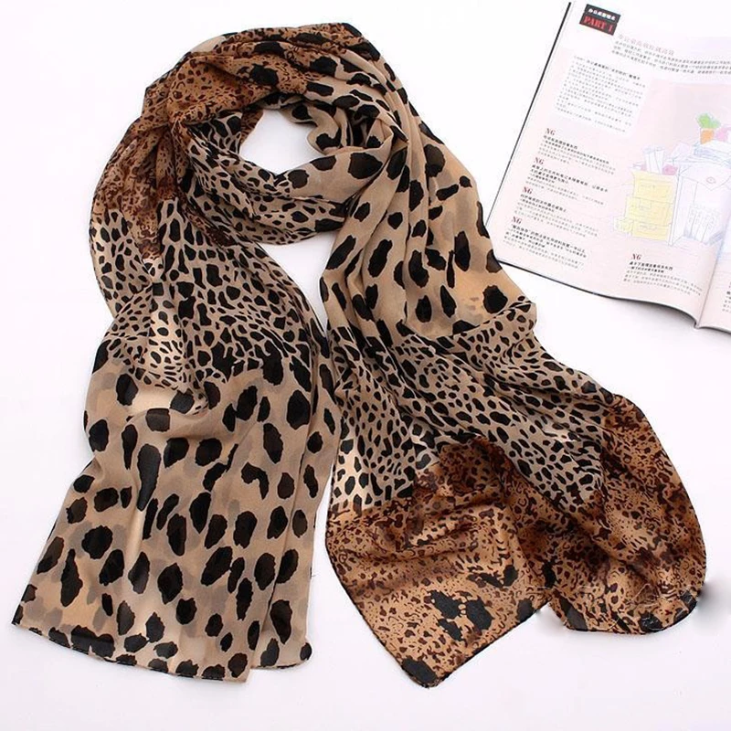 New Autumn and Winter Fashion Women Long Style Wrap Lady Shawl Leopard Chiffon Scarf 5