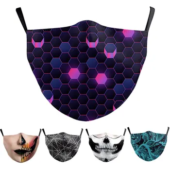 

Hombres Mouth Mask Adult Cartoon Face Cover Leisure Hiphop Cotton Windproof Anti-dust Anti Pollution Reusable Masks Men 5pcs